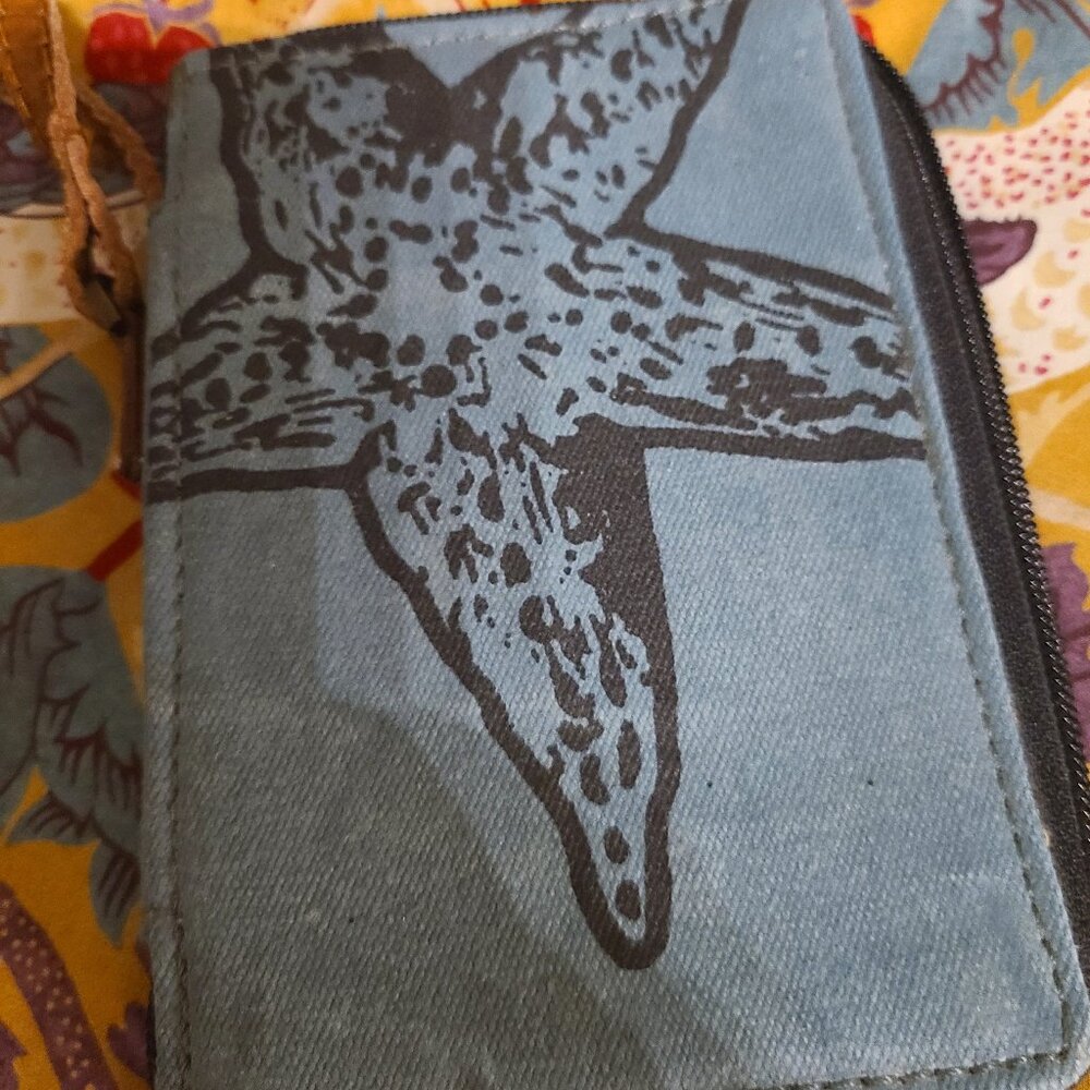 Upcycled Mona B Starfish Wallet with Zipper Gray-Blue